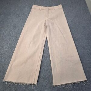 Springfield Wide Leg Crop Pants Tan Beige Frayed Hem Raw Edge Women Size 38 US 4